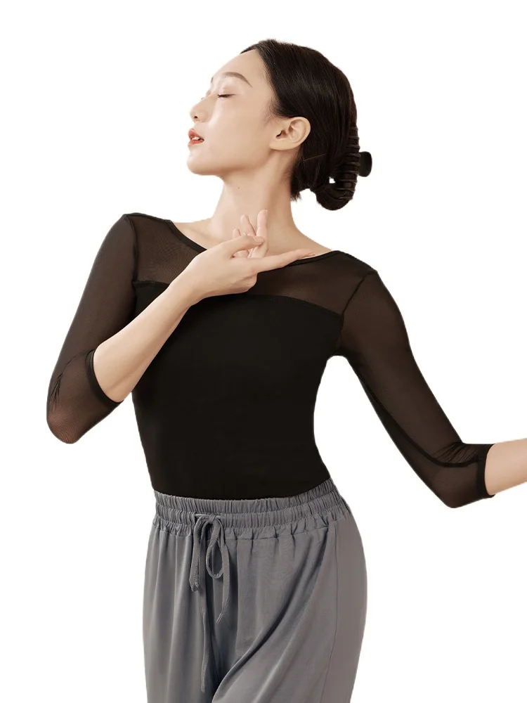 

Dance attire, top, female summer half body temperament, adult teacher, class practice, etiquette, dance body shape training