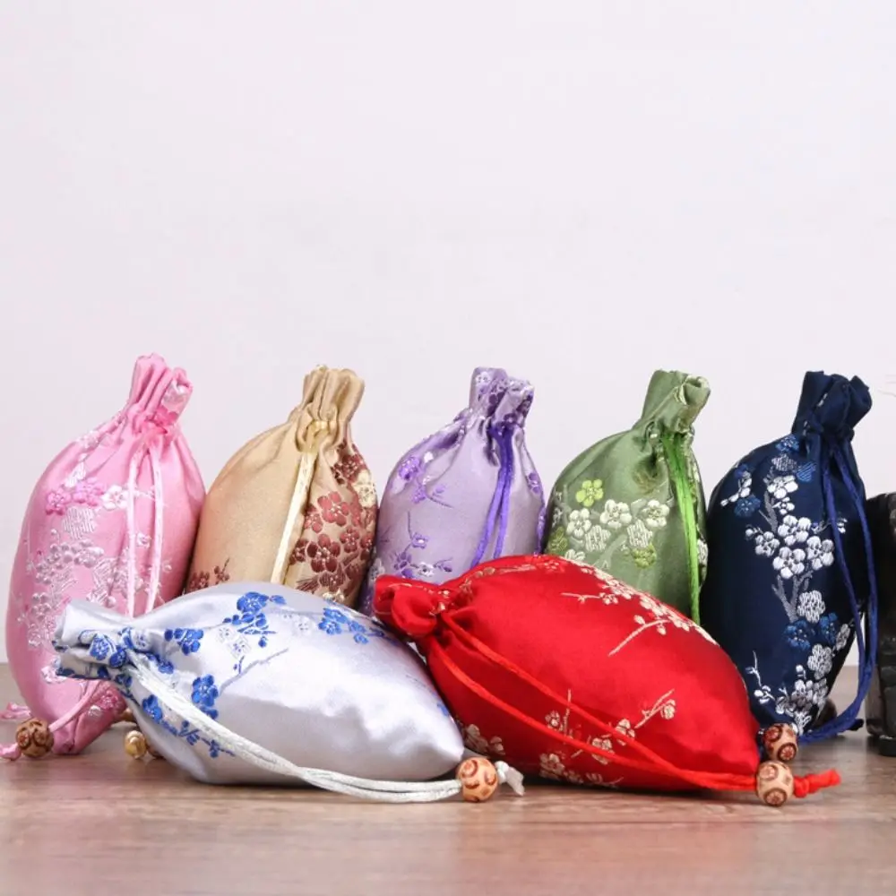 

Satin Storage Bag Gift Flower Embroidered Jewelry Packaging Bag Tie Candy Bag Drawstring Gift Bag Girl