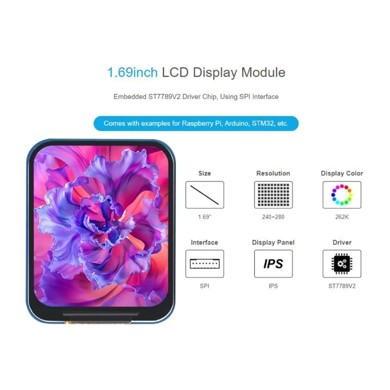 1.69ġ LCD ÷  240x280 IPS ũ, 262K RGB SPI Ӻ ST7789V2