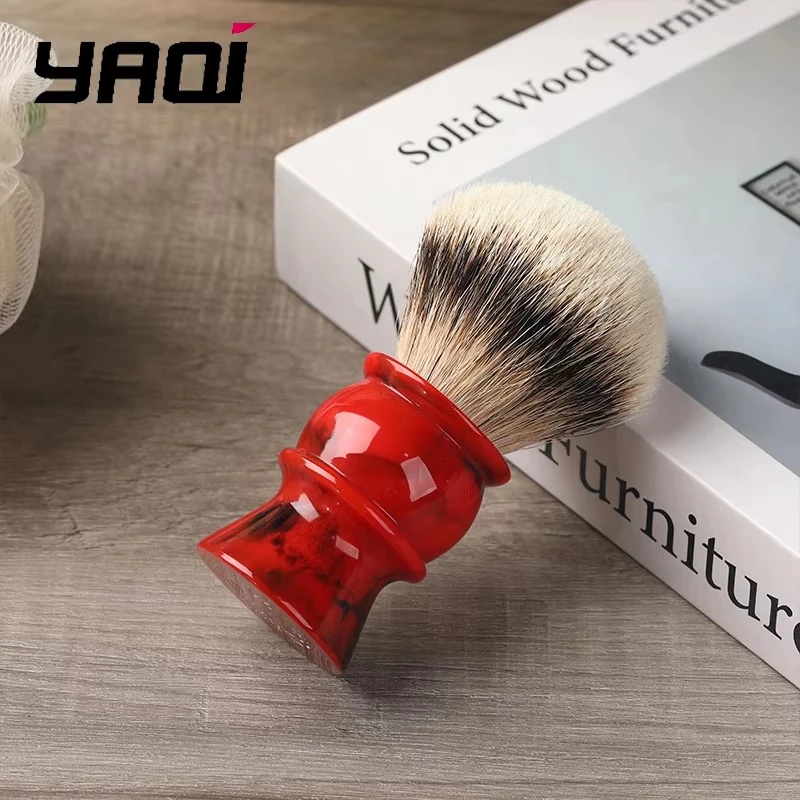 2026 플래시 세일 야키 에돔 24MM 100% 실버팁 배더 헤어 레드 레진 핸들 면도 브러쉬 (남성용)