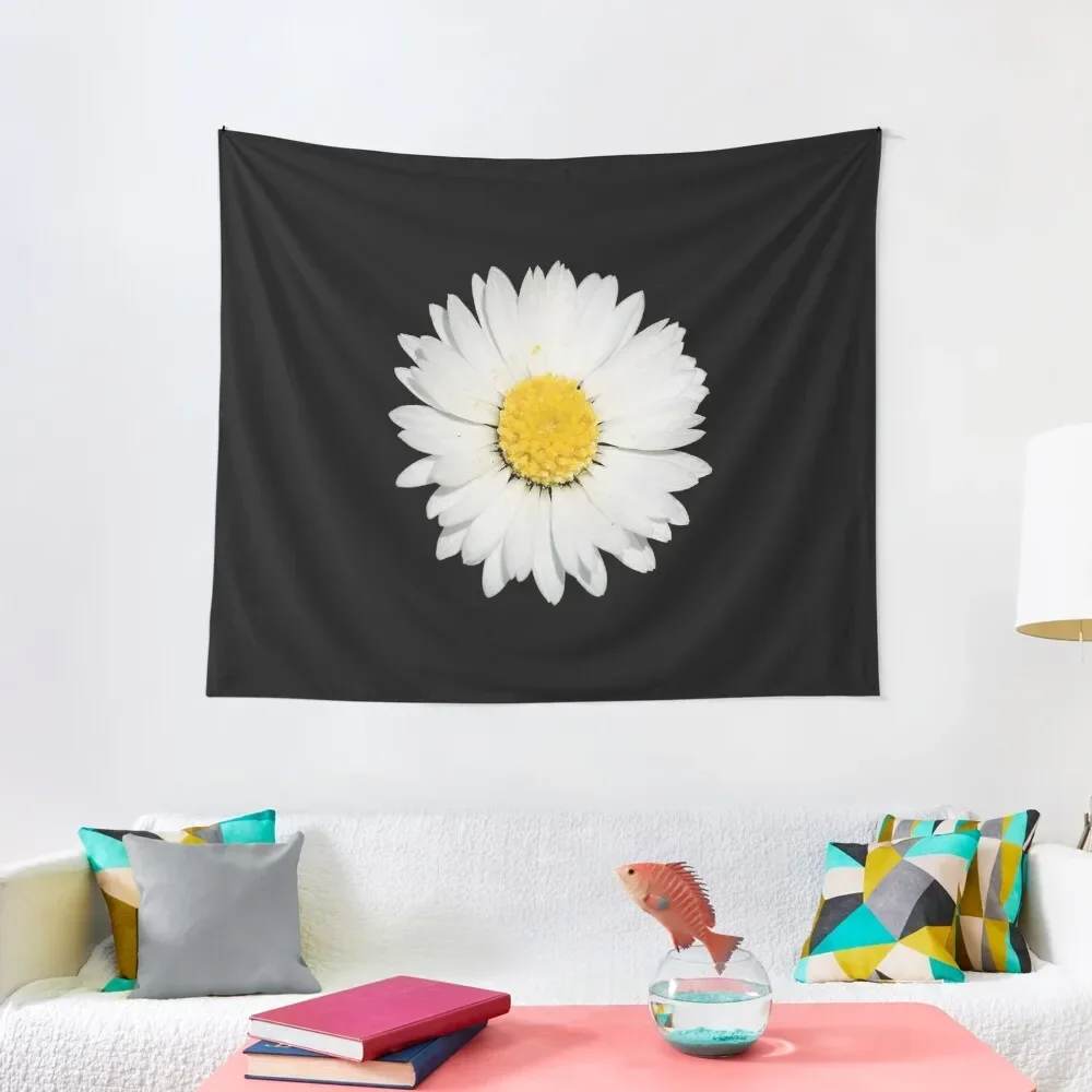 

Top View of a White Common Daisy Isolated on Black Tapestry Carpet On The Wall Wall Hangings Decoration Tapestry