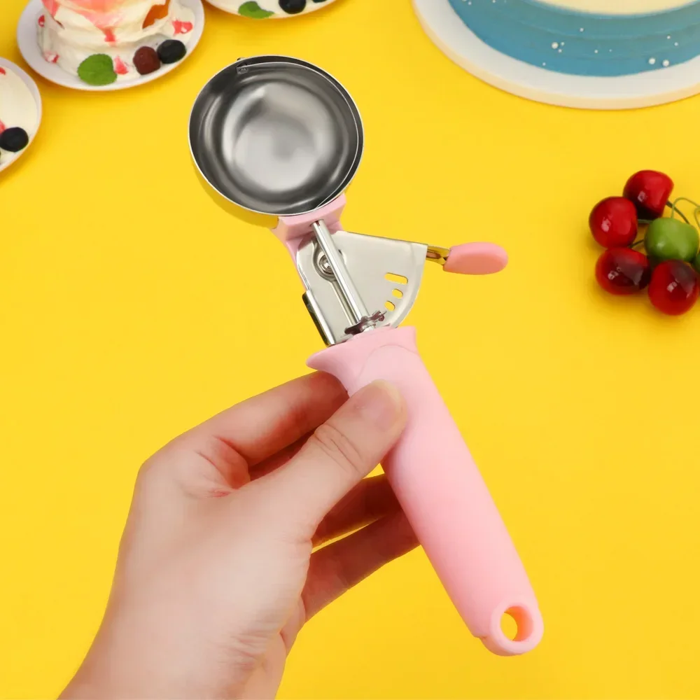 Ice Cream Scoop with Trigger Fruit Scoop with Comfort Grip Handle Stainless Steel Ice Cream Scoop for Home Ice Cream Tool