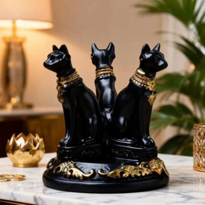 Cat Crystal Ball Diffuser Stand Cats Shape Sphere Holder Triple Egyptian Display Base Resin Figurine Statue Office Home Decor