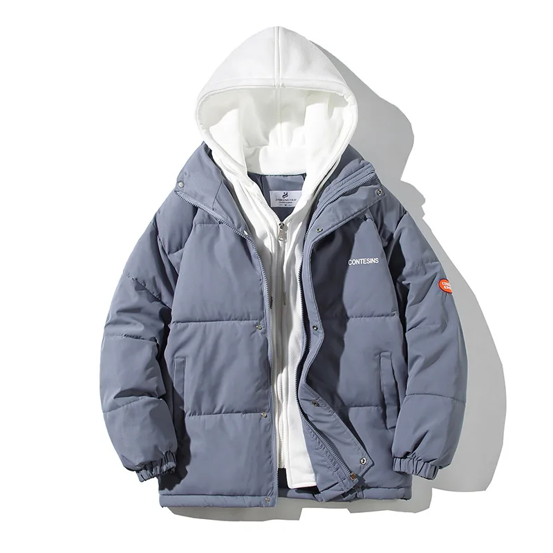 Women Casual All-match Long Sleeve Single Breasted Simple Hooded Parkas 2023 Winter Fake Two Piece Warm Jacket Solid Coat