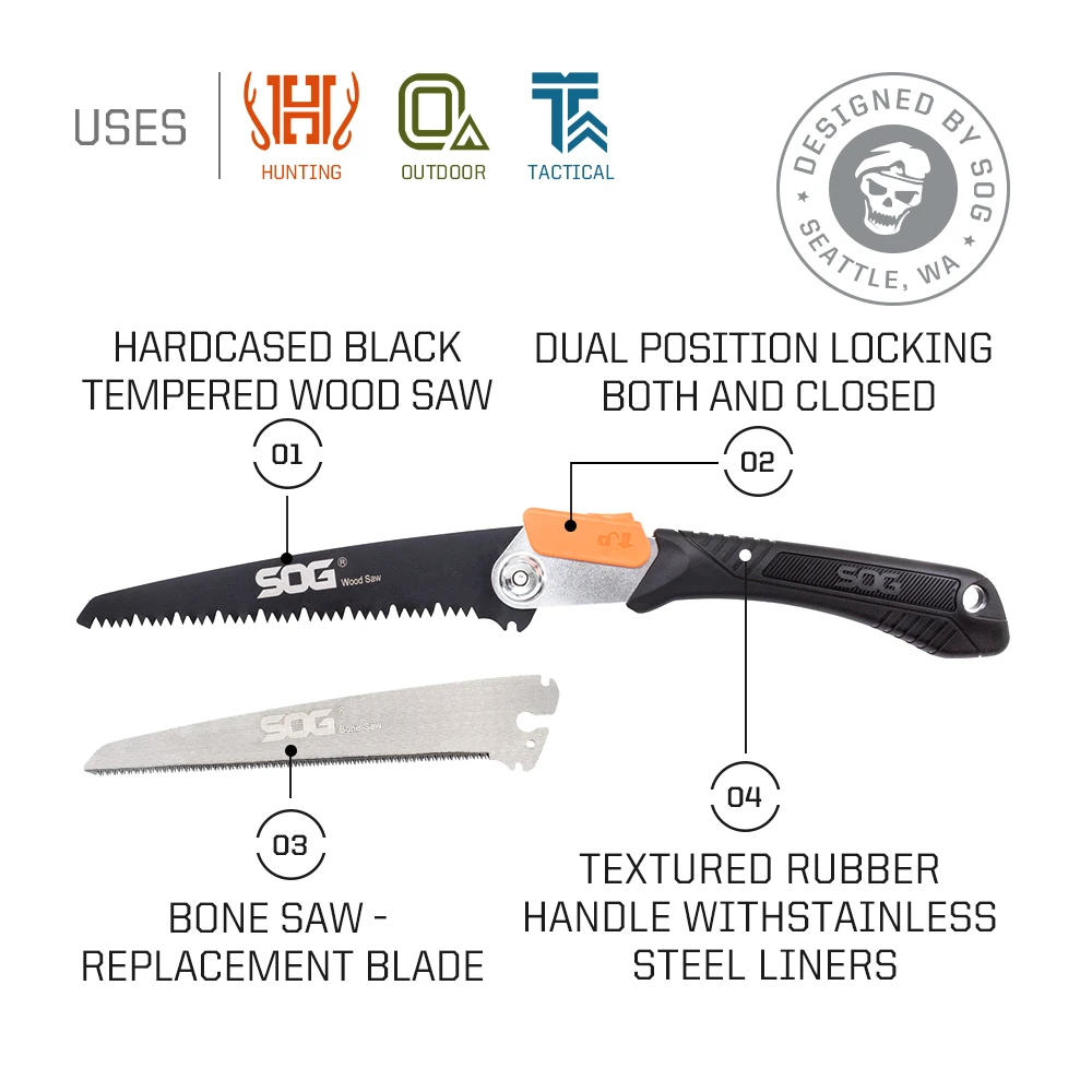 SOG Woodsaw Folding Saw Portable Hand Tools Pocket Saw Woodworking with Detachable Blade Compact Outdoor Camping Equipment F11BN 2