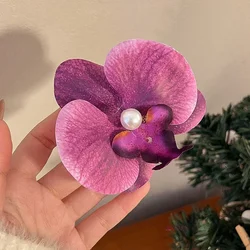 Pink Orchid Flower Hair Clip - Boho Hair Accessory & Headdress Ornament (Purple pink)