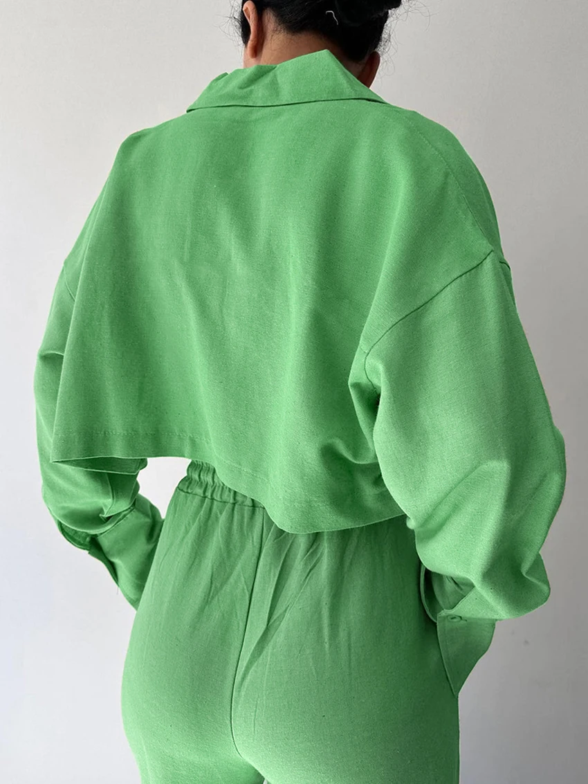 Marthaqiqi Loose Femme Sleepwear 2 Piece Set Long Sleeve Nightie Turn-Down Collar Pajamas Pants Pants Casual Women Home Clothes