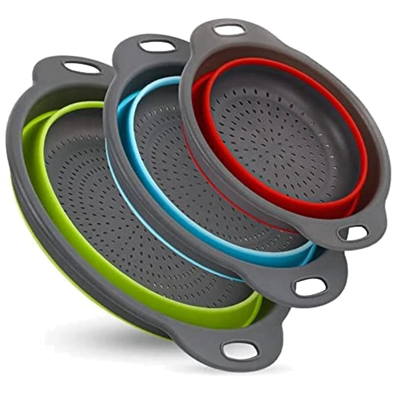 

Collapsible Colander, Set Of 3 PCS Collapsible Strainer, Colander Perfect For Draining Pasta, Fruits And Vegetables