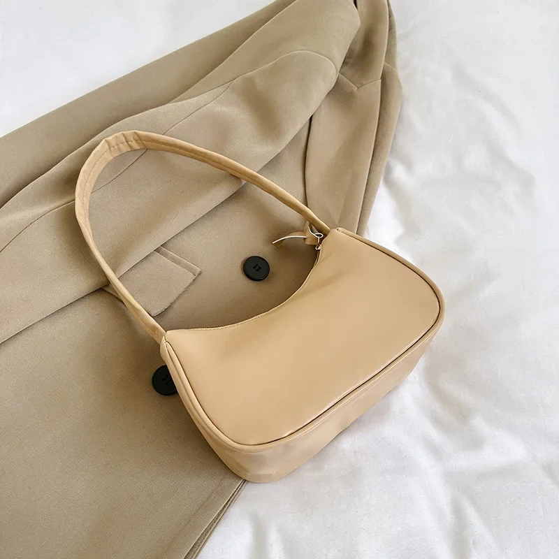Borsa a tracolla semplice in ecopelle PU color caramella, borsa a mano capiente da portare sotto il braccio, ideale per donne e ragazze._voghion.com