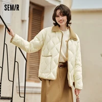 Semir Down Jacket Women Medium Length Light Weight Corduroy Collar 2024 Winter New Vintage Three-Proof Coat 1