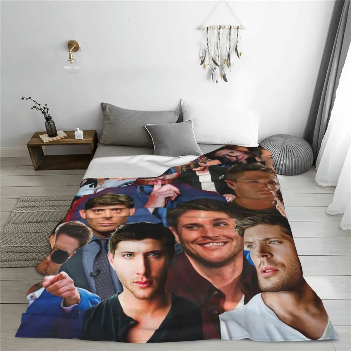 Throw Blanket Jensen Ackles Micro Fleece Blanket Four Sizes Retro Portable For Camping AntiPilling Blanket 3