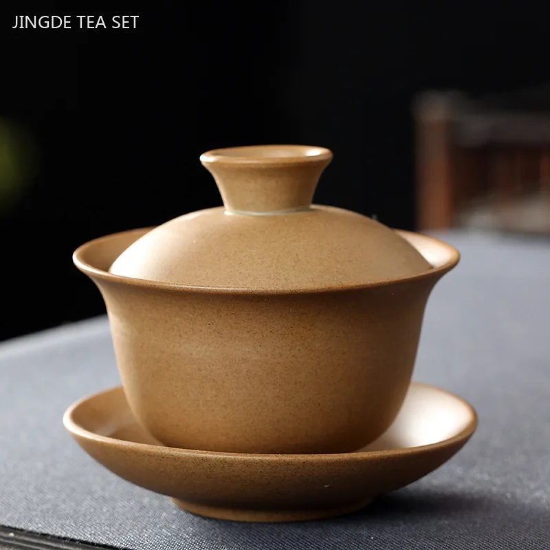 Yixing Purple Clay Gaiwan Teacup Hand Painted Tea Tureen Chinese Retro Tea Set Accessories Tea Ceremony Drinkware Home 140ml