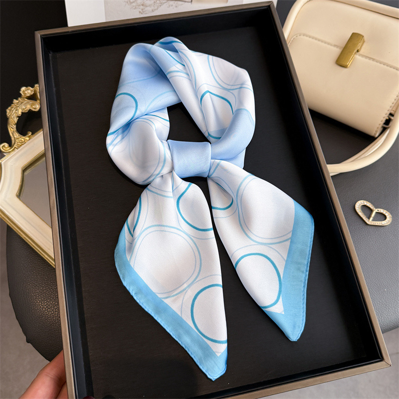 2026 Women Square Scarf Silk Imitation Fashion Print Neckerchief Bandana Lady Shawl Scarves Wrap Head Hair Band Ties