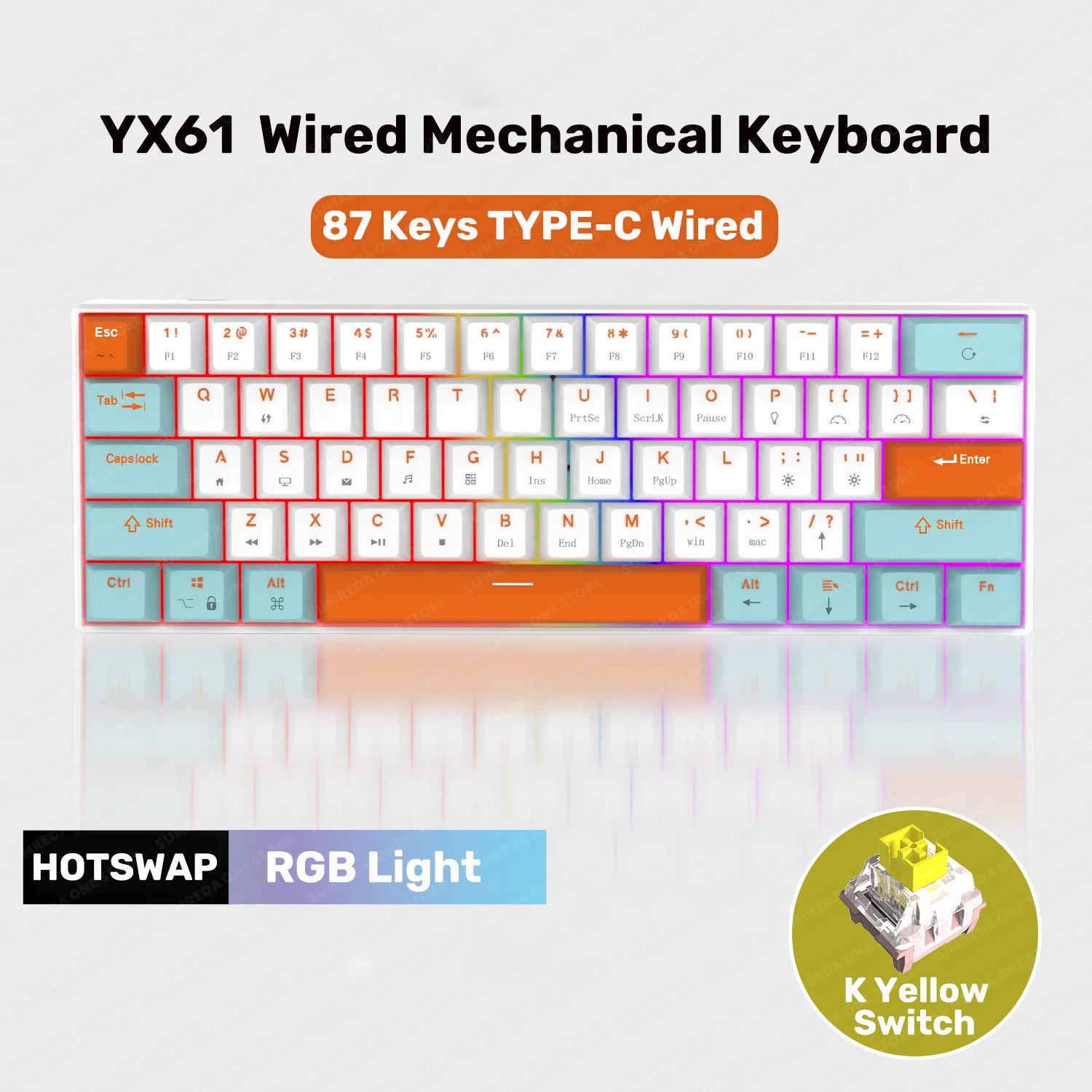 

YX61 Mini Mechanical Keyboard 61 Key RGB Backlit 60% Keyboard Removable Type-C Wired Game Keyboard For Computer PC Laptop