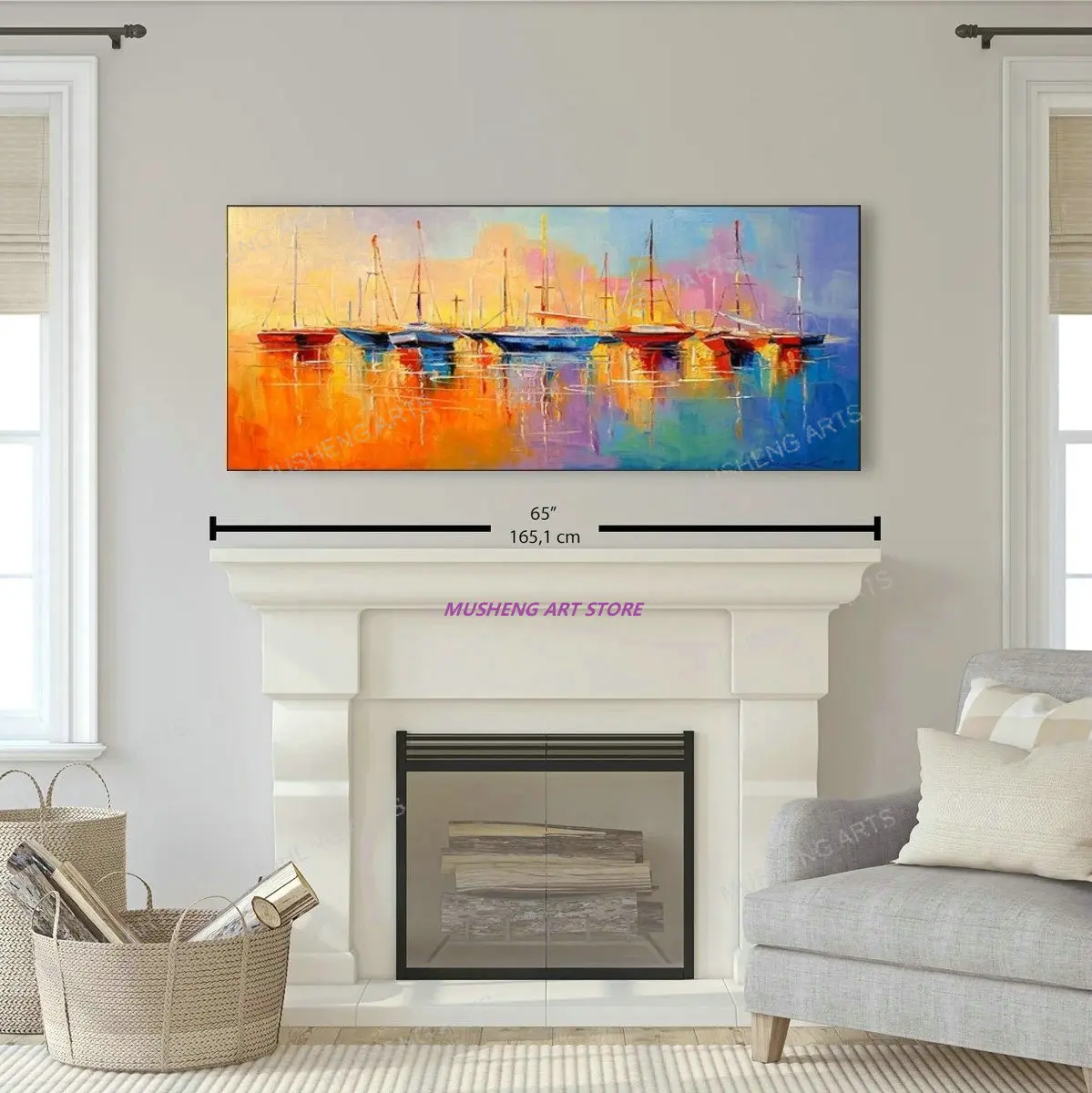 

Handmade Colorful Sunset Seascape Oil Painting on Canvas the Creative Nature Dock and Harbor Wall Art for Home Hotel Decor