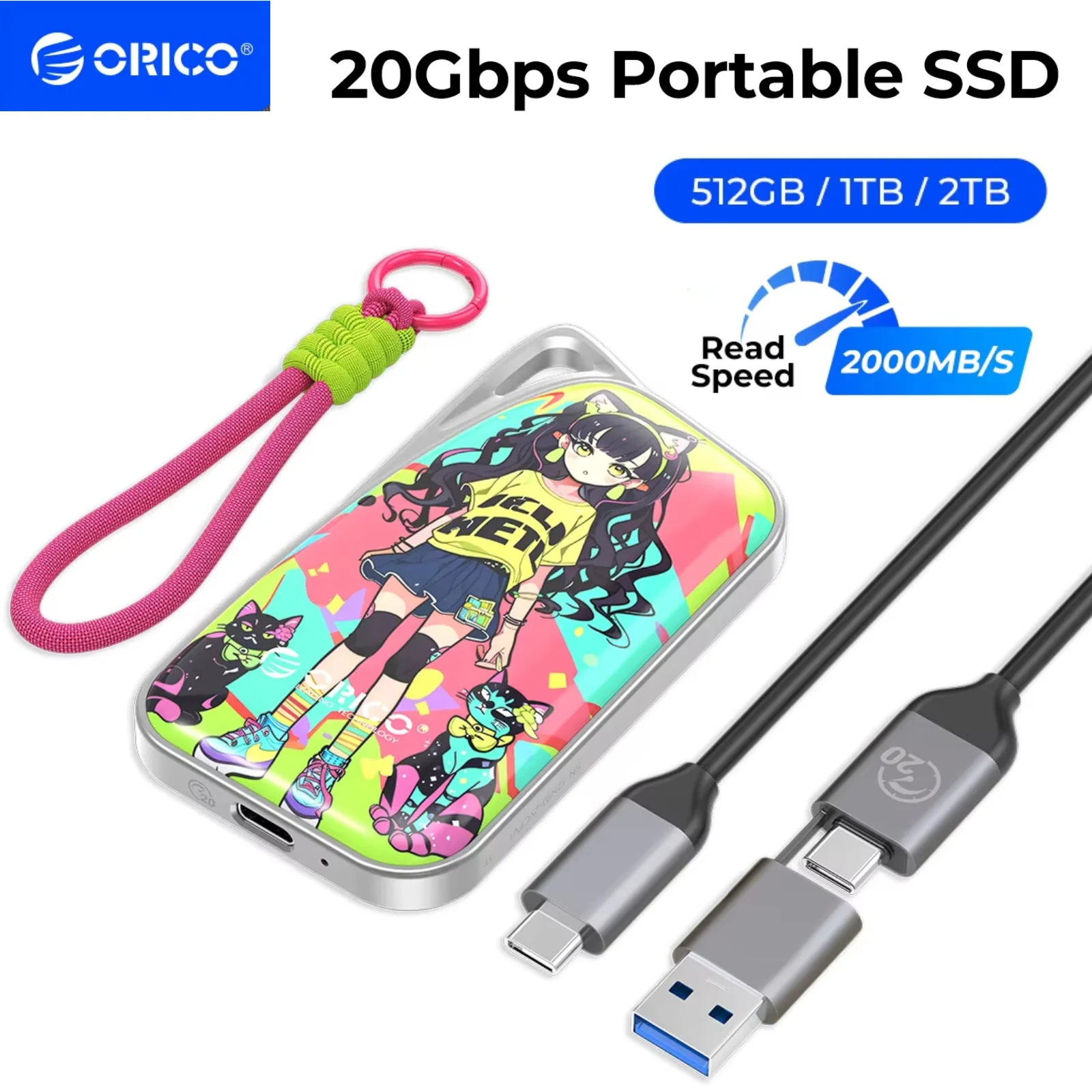 ORICO 휴대용 외장 SSD 2000MB/s NVMe PSSD 노트북 PC 비디오 편집용 512GB 1/2TB 미니 PSSD