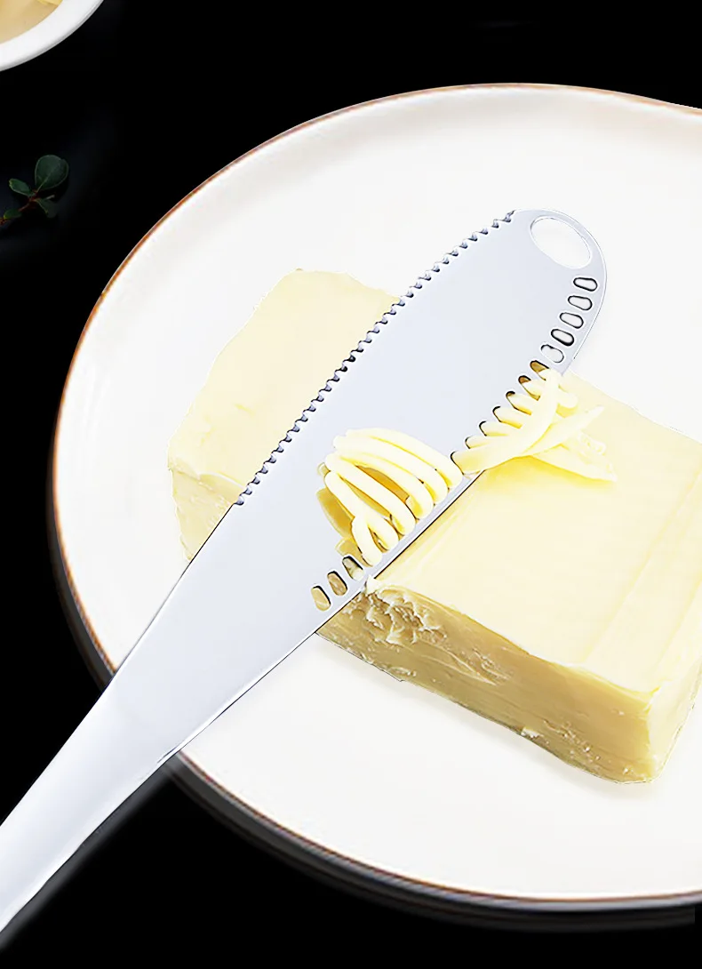 Stainless steel western food butter knife vacuum titanium plating household butter cheese baking knife with holes