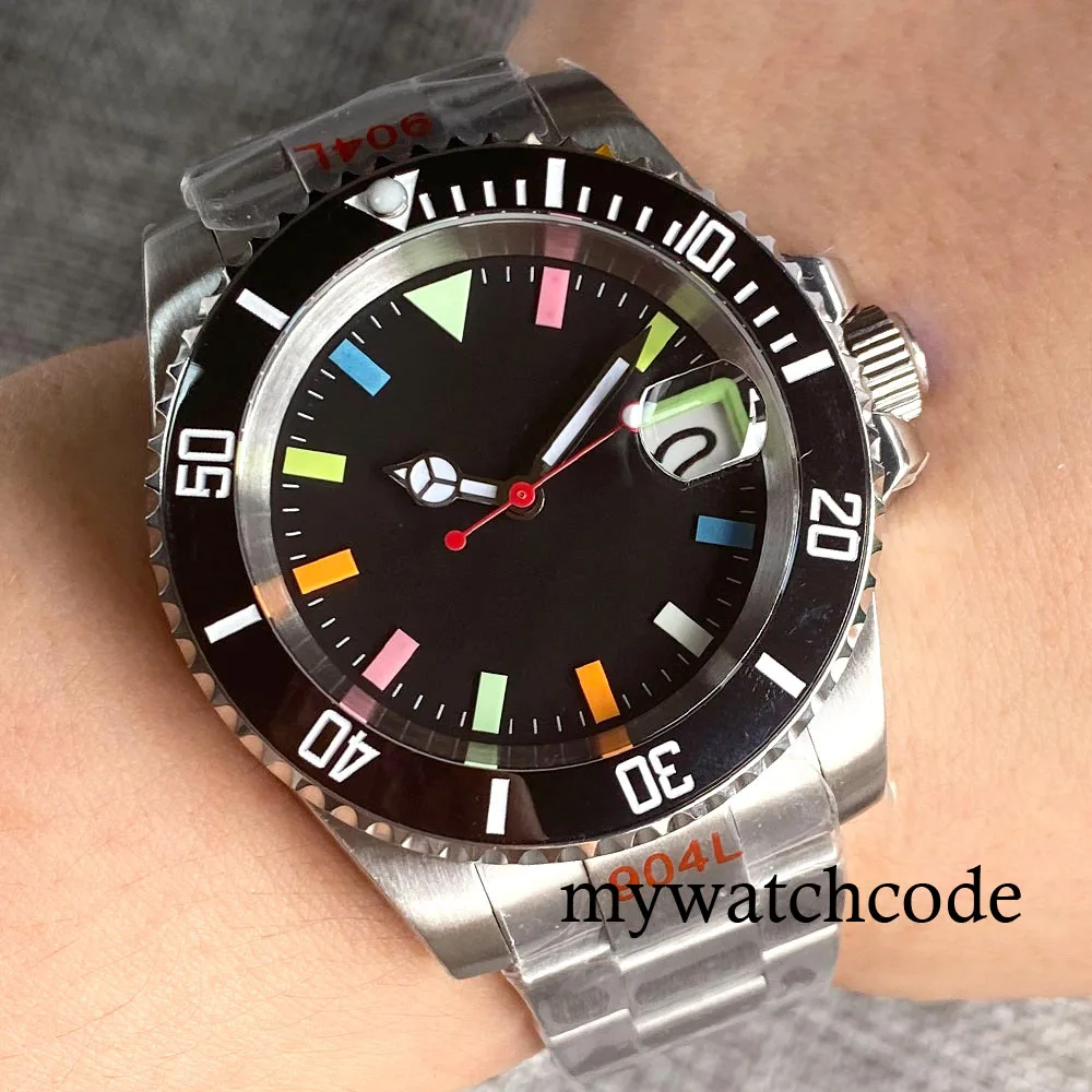 

40 мм NH35A автоматические мужские наручные часы 200 м водонепроницаемый черный стерильный циферблат зеленый световой 120 кликов вращающийся ободок сапфировое стекло