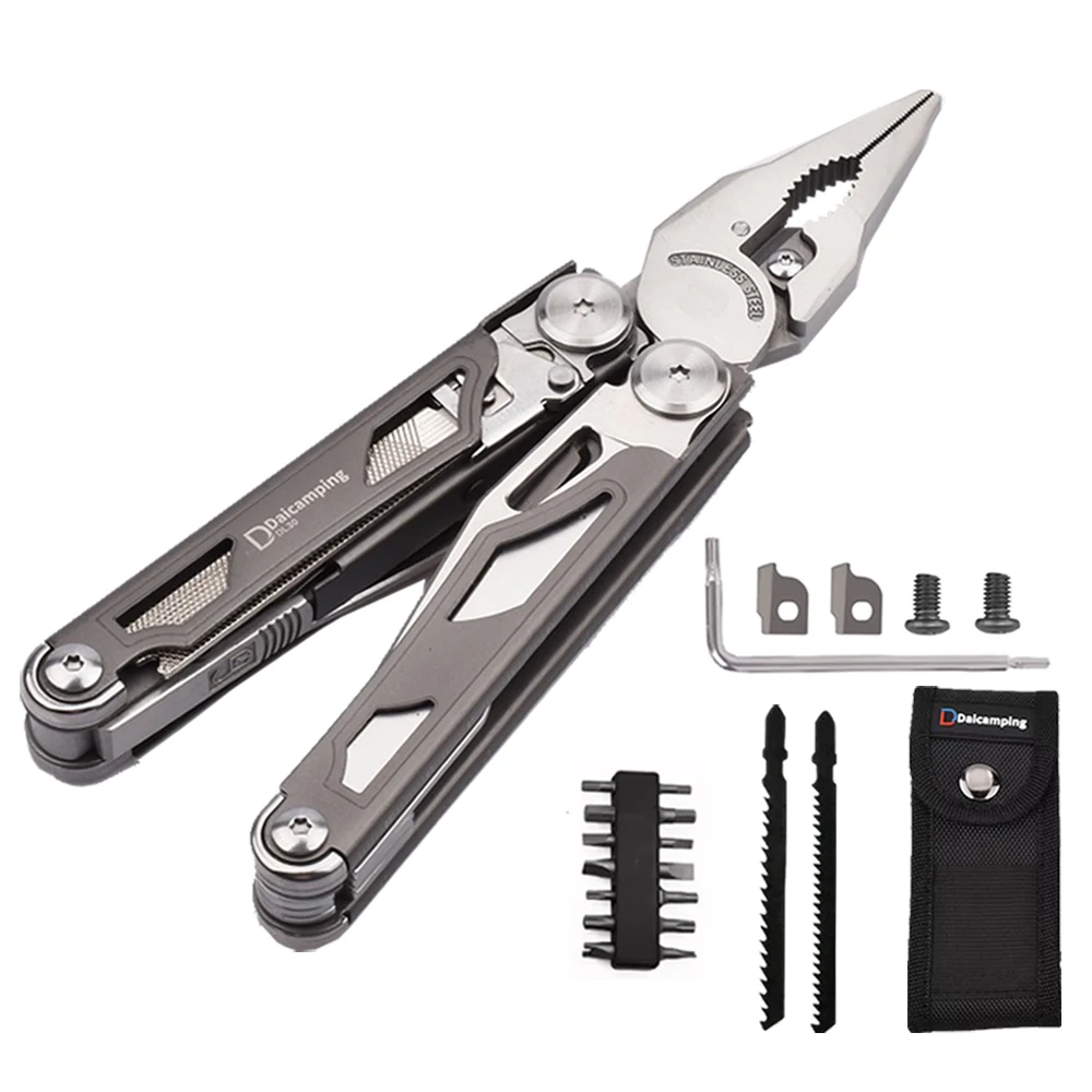 Herramienta Multiusos Plegable Daicamping DL30, Cuchillo, Tijeras, Pinza, Herramienta Manual Multifuncional, Alicates EDC