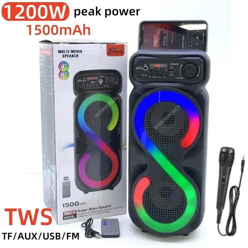 1200W wireless Bluetooth speaker LED color light outdoor portable player stereo surround sound system audience Altavoz Bluetooth