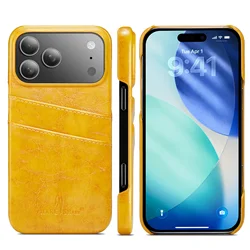 Luxurious Leather Wallet Phone Case with Card Slots and Shockproof Protective Cover - iPhone 12 Mini (Yellow)