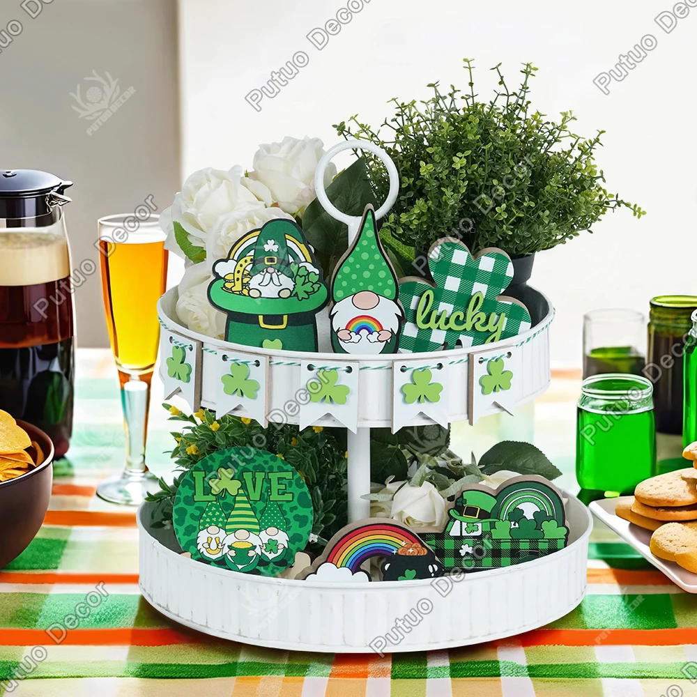 

Putuo Decor 11pc Holiday Tiered Tray Decorations, Rainbow Shamrock,Wooden Sign Table Decor for Home Club, St.Patrick's Day Gifts