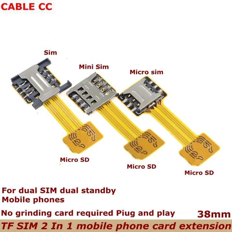 38mm New Double Dual SIM Card Micro SD Adapter for Android Extender 2 Micro SIM Adapter for Xiaomi Redmi Samsung Phone