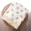 Bear Muslin Squares Cotton Baby Blanket for Newborn Plaid Infant Swaddle Blanket Babies Accessories Bed Summer Comforter 6