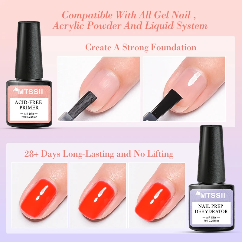 Mtssii 2PCS Nail-Primering Nail Prep Dehydrate Base Top Coat Long Lasting Air Dry for UV Gel Polish Lacquers Sterlization Liquid 2