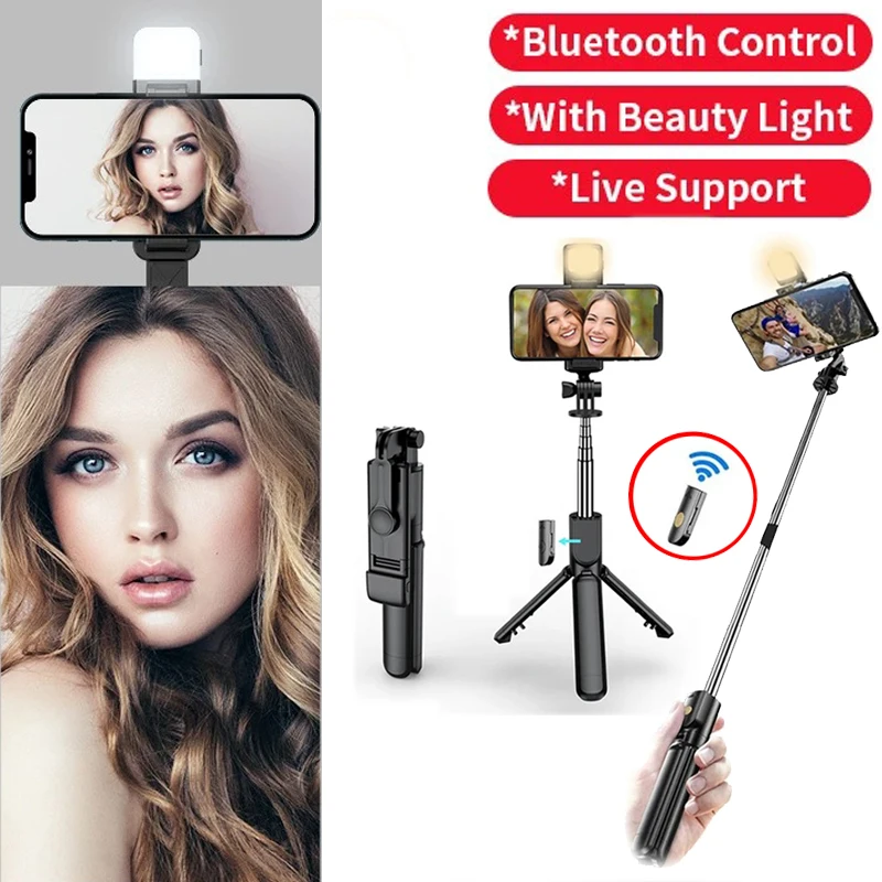 Bluetooth Wireless Selfie Stick Mini Tripod Monopod Remote Shutter Fill Light Phone Holder for iPhone Samsung Xiaomi selfie stick tripod,selfie stick,sports camera selfie stick,cell phone selfie stick,smartphone selfie stick,phone selfie tripod