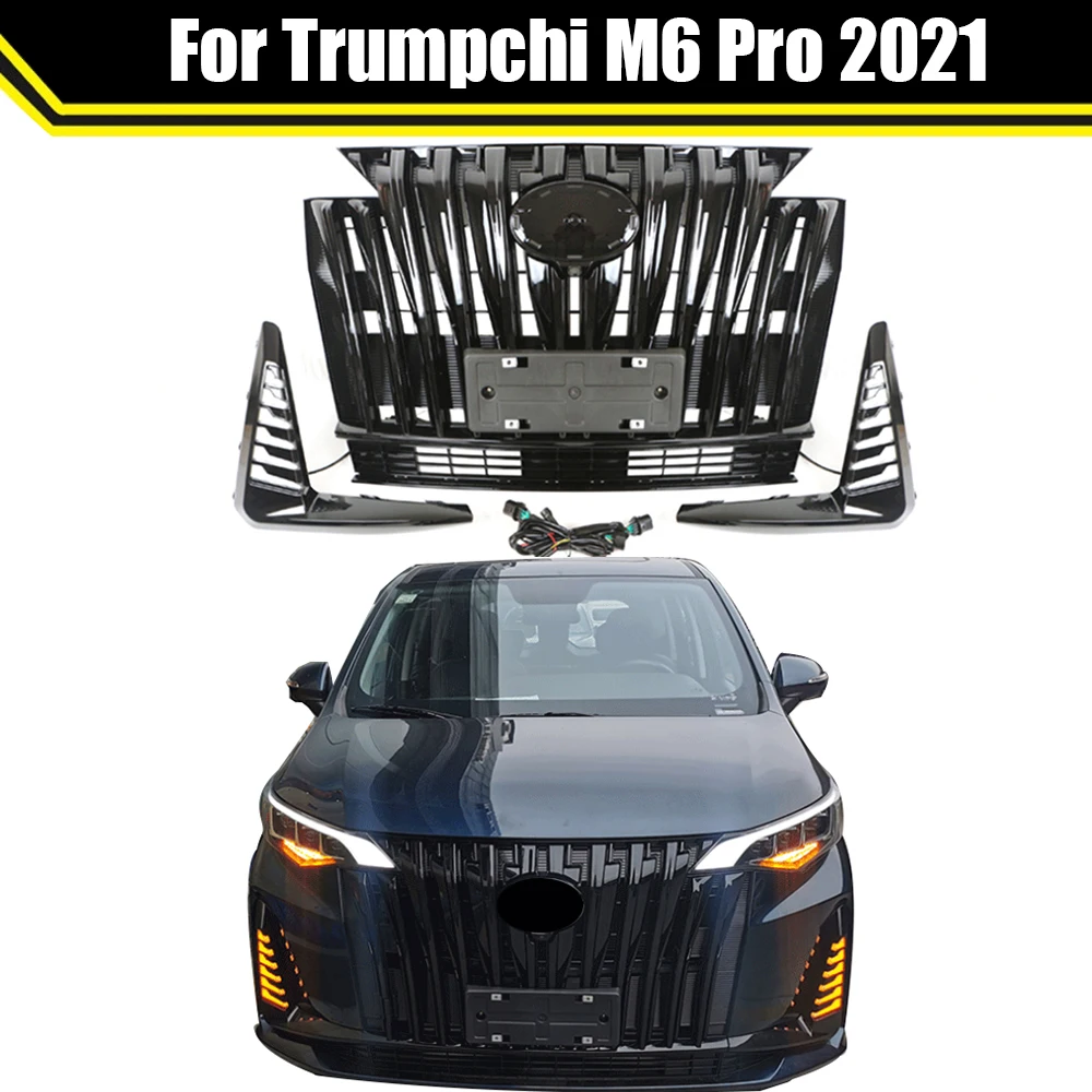 

For Trumpchi M6 Pro 2021Racing Grills Grid Racing Grills ABS Gloss Black Or Chrome Bumper Grille With Front Running Water Lamp