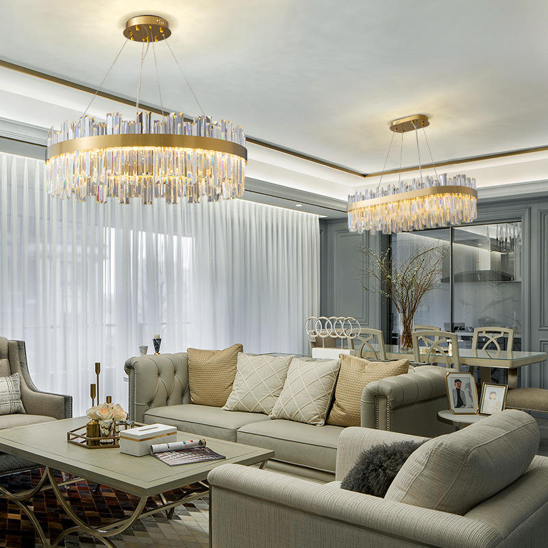 Modern Luxury K9 Crystal LED Pendant Light Circular Oval Gold Chandeliers For Living Room Home