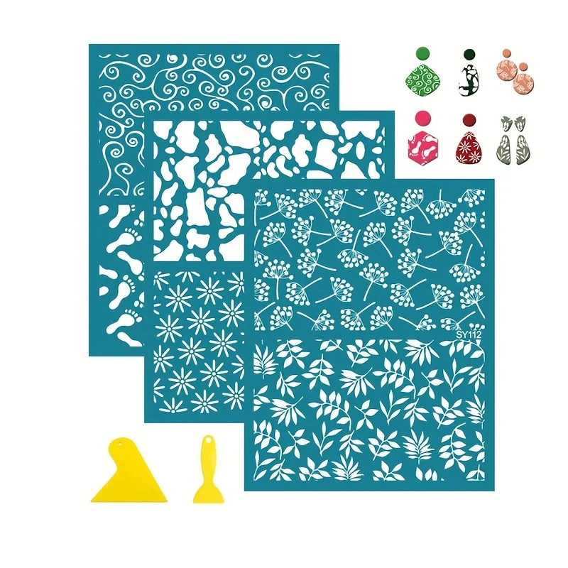 Clay Printing Tools Stencil Scraper Painting Tool Mold silkscreen stencils 5 Piece Set for DIY