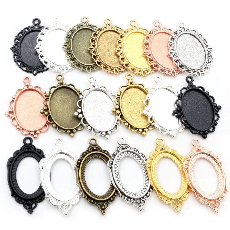 10pcs 18x25mm 내부 크기 7 색 도금 클래식 스타일 카메오 카보 숑 기본 설정 매력 펜던트 목걸이 결과