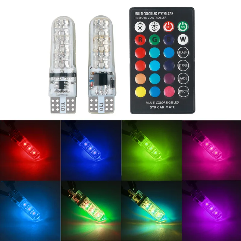 

2 шт., Автомобильные светодиодные лампы RGB T10 5050 W5W