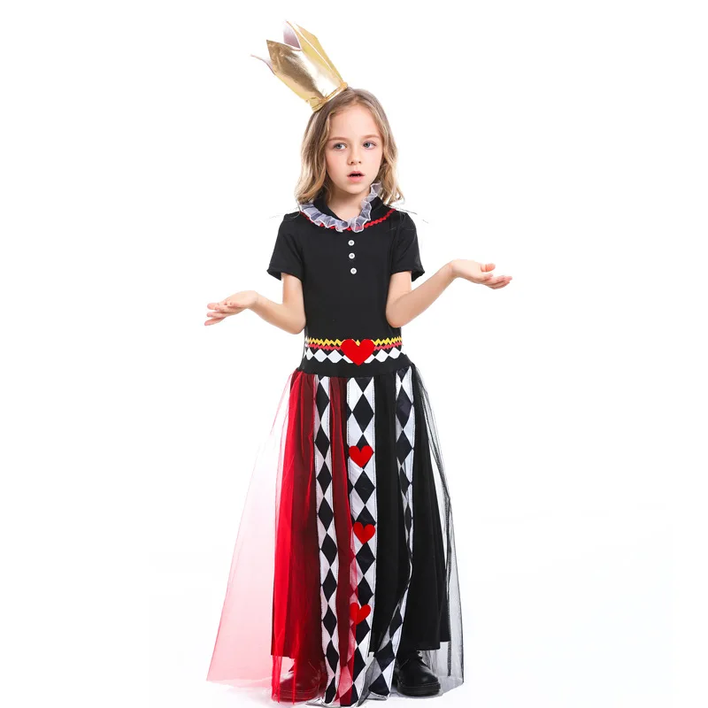 

Alice In Wonderland Poker Queen Costume Purim Halloween Girls Red Queen Princess Outfit Child Princess Cosplay Fancy Dress