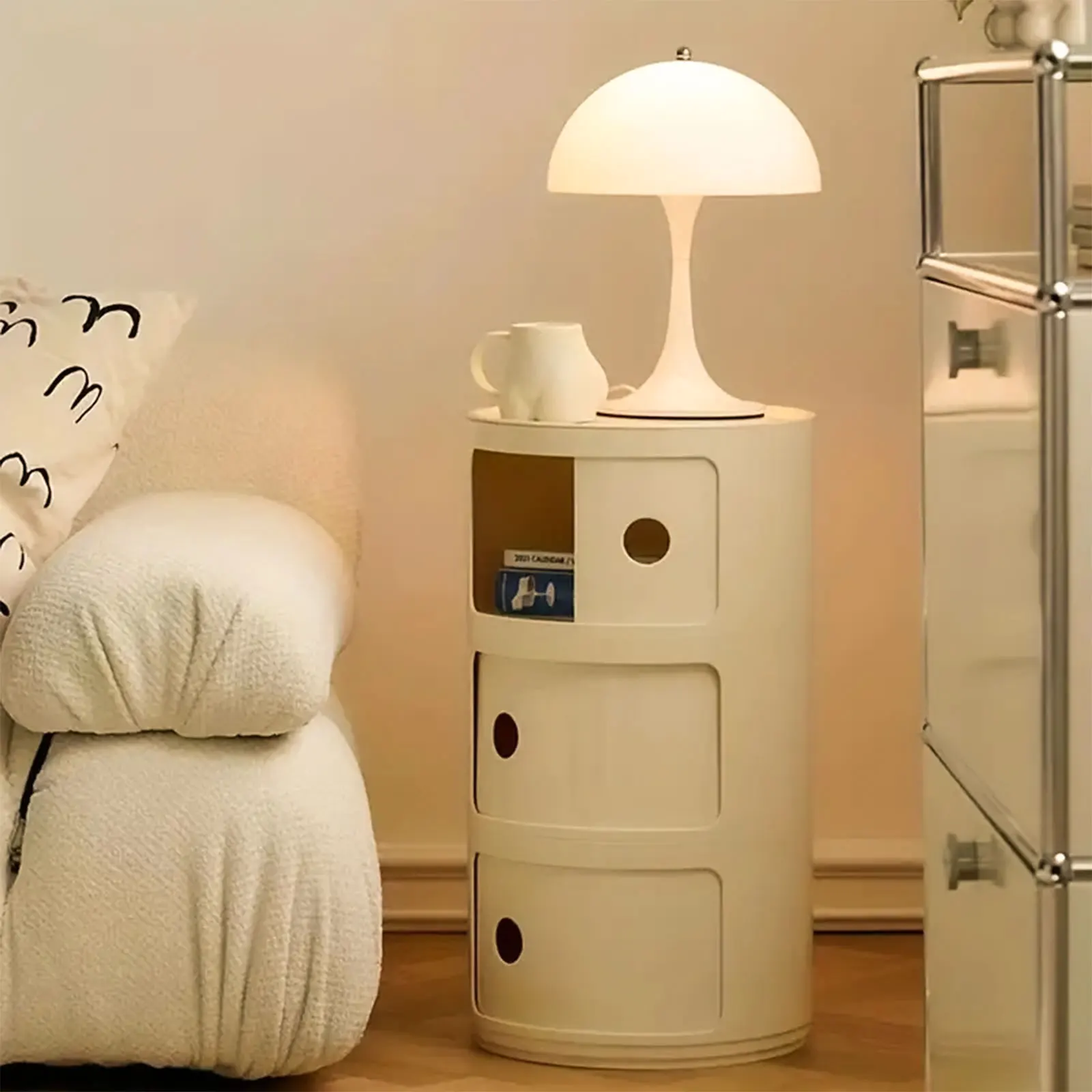 Podofo 3-lagiger runder Nachttisch, nordischer Nachttisch aus Kunststoff für Schlafzimmer, kleiner Beistelltisch, Nachttisch, Aufbewahrungsschrank – Detail 2