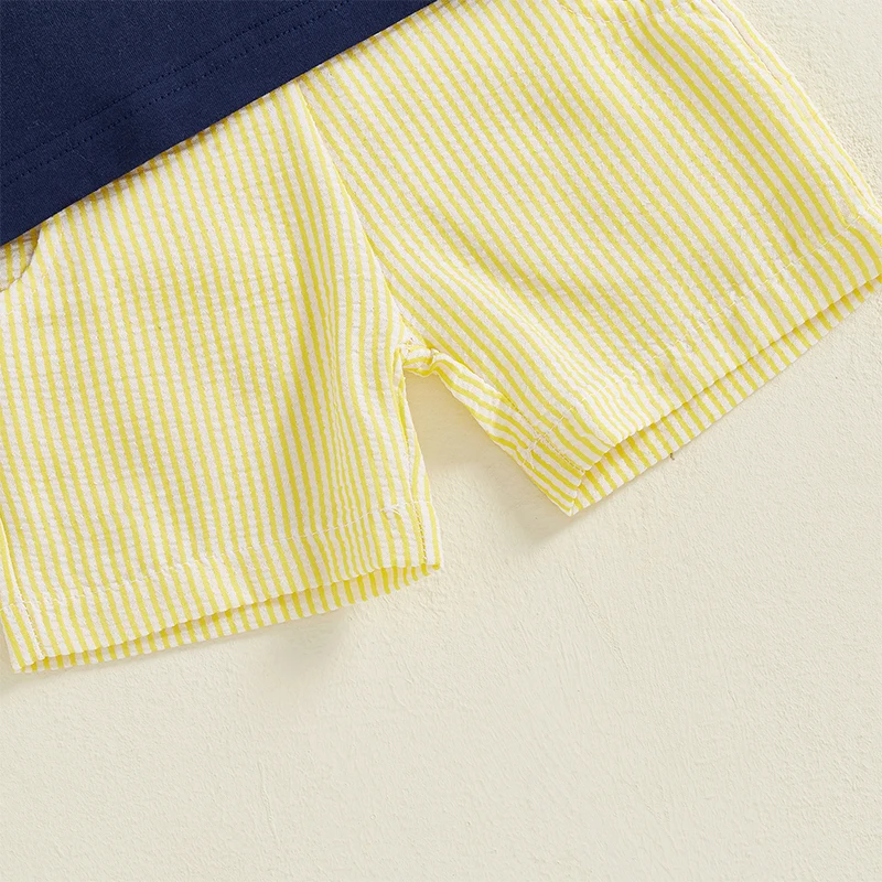 Toddler Infant Baby Boys Summer Clothing Sets Short Sleeve Tractor Embroidery T-shirt Tops + Striped Shorts 2pcs Outfit Boys Clothing Set