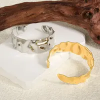 1/2Pcs Stainless Steel Women Irregular Textured Open Cuff Bangle Bamboo Leaves Ear Of Wheat Hammered Chunky Men Bracelet Jewelry 2