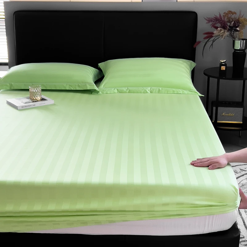 

1Pc Fitted Sheet 100%Cotton Striped Bed Linen Green Mattress Protector Dust Cover Hotel Home Textile 180x200cm Drop Shipping
