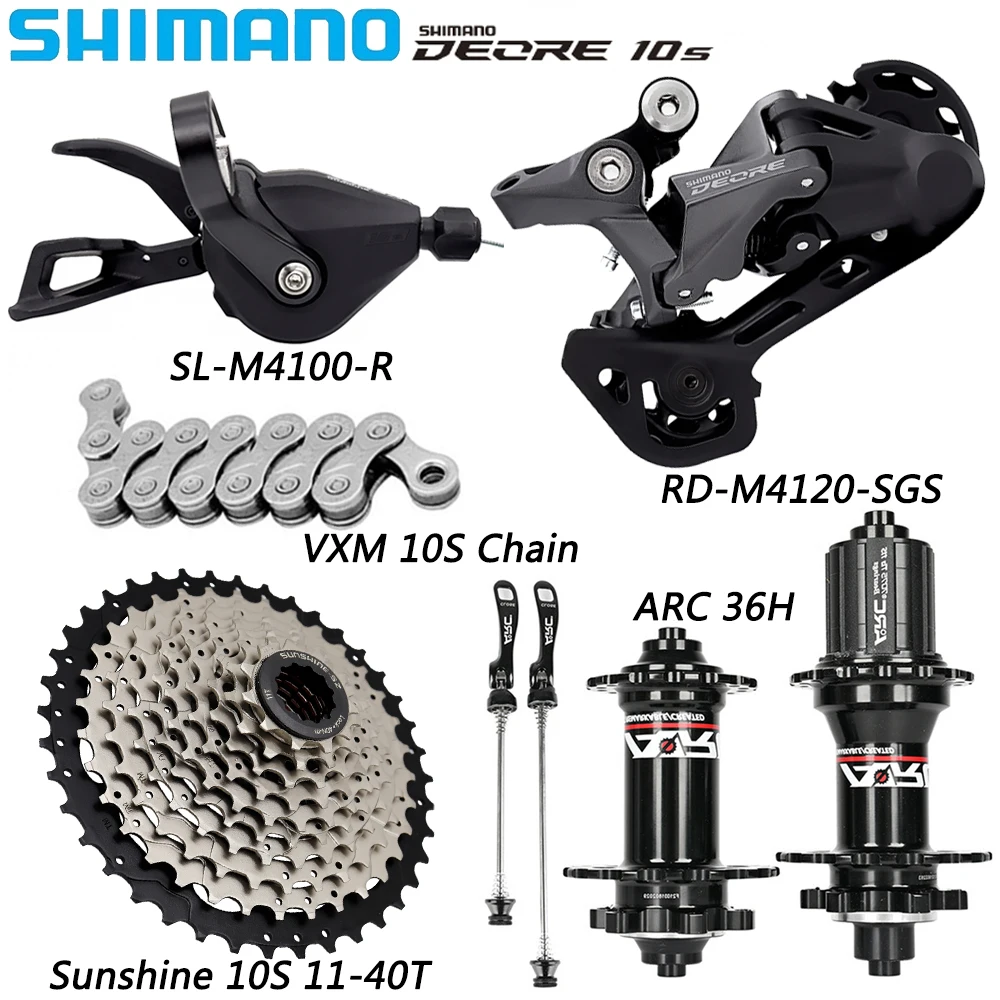 

10 скоростных переключателей SHIMANO Deore M4100, комплект для горного велосипеда 11-42T/46T/50T, дуговые втулки с 36 отверстиями, втулки VXM, цепь, запчасти для велосипеда