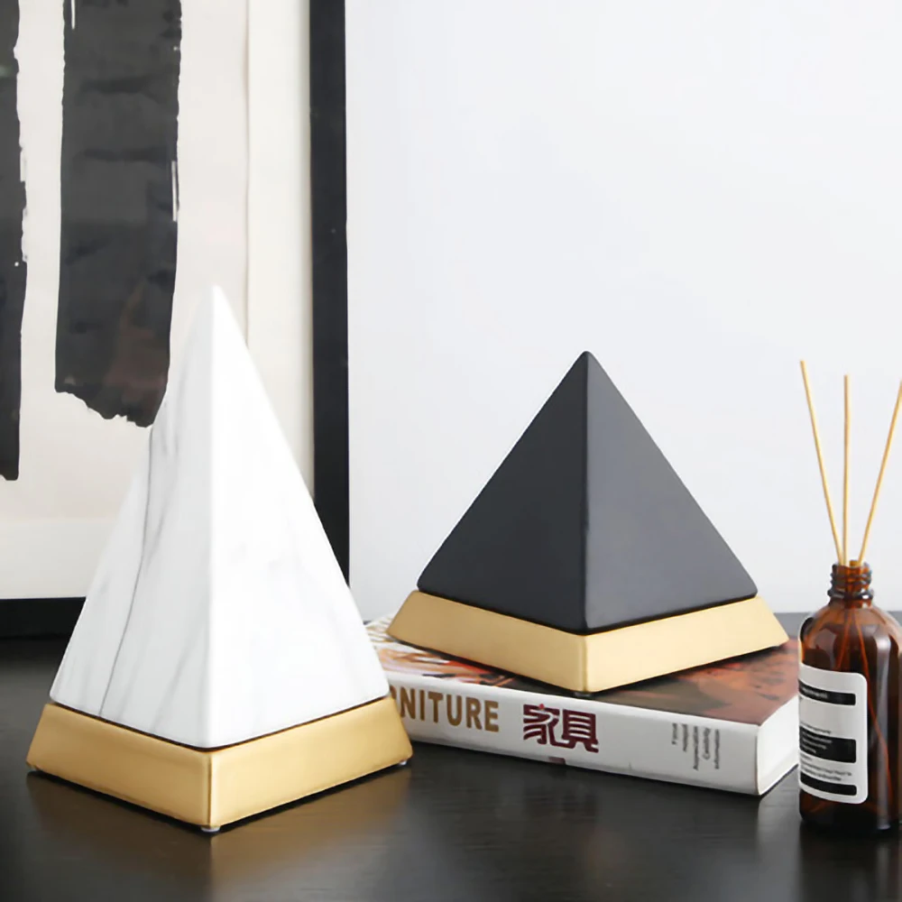 

Nordic Light Luxury Ceramic Pyramid Ornaments Creative White Porcelain Marble Pyramid Crafts Modern Living Room Home Decoration