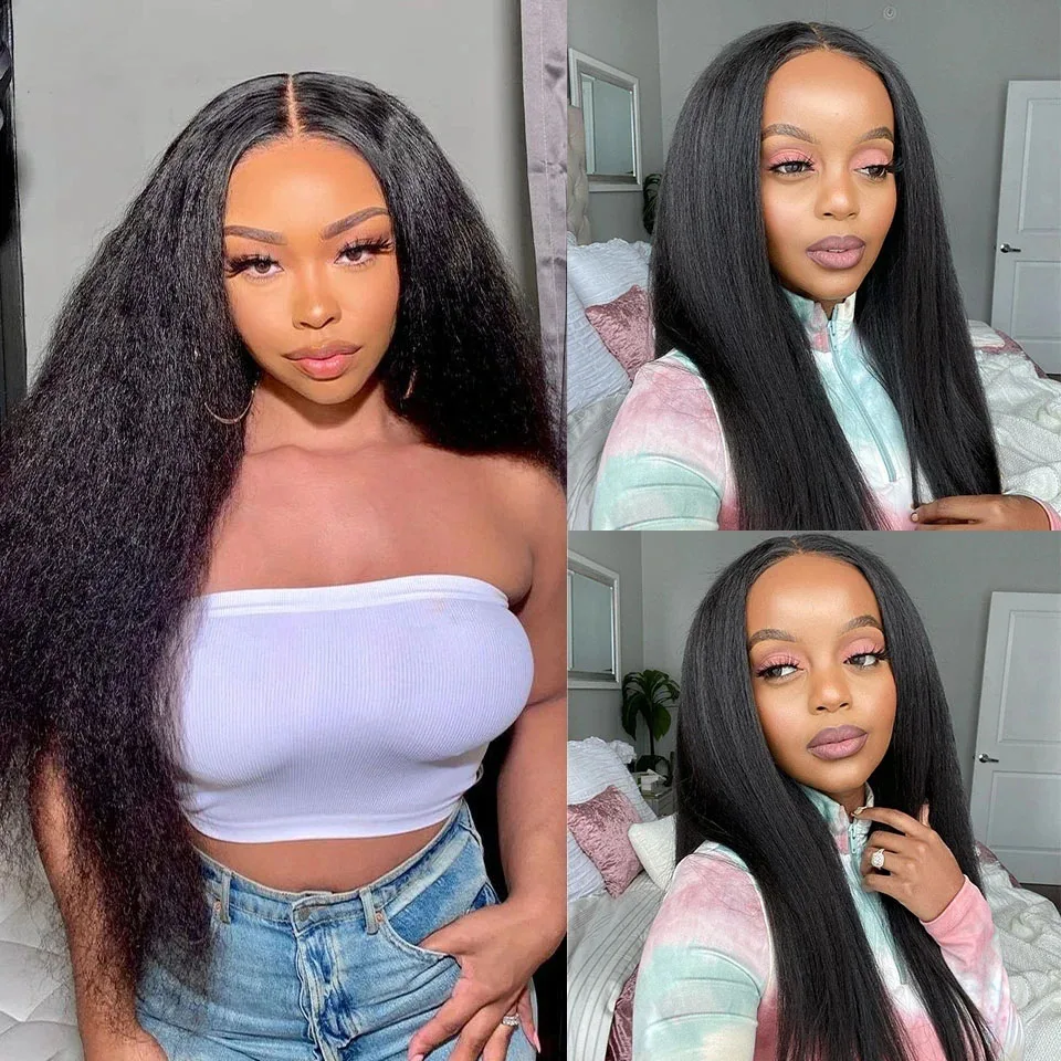 

Lumiere Kinky Straight 13x4 Lace Front Glueless Wig Ready To Wear Yaki Human Hair Wigs Pre Plucked Brazilian Cheap Closure Wigs