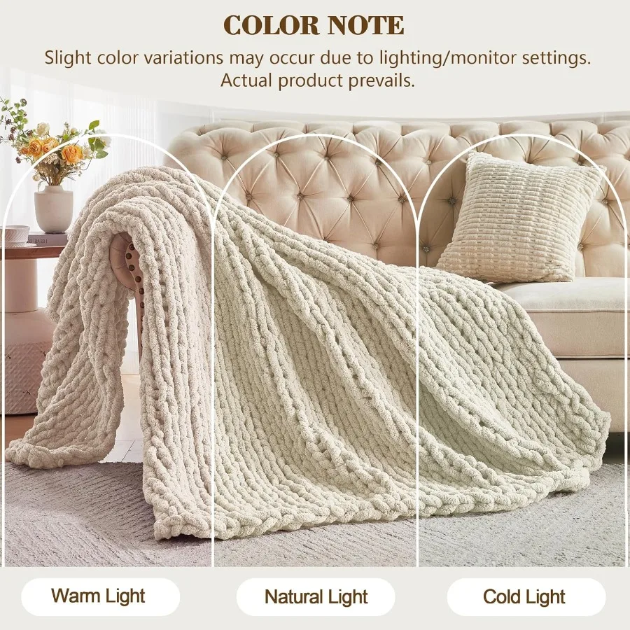 Chunky Knit Throw Blanket 60 X 80 Twin Size 100 Hand Made Large Chenille Loop Yarn Soft Fluffy Throws for Couch Sofa Bed Big Cr
