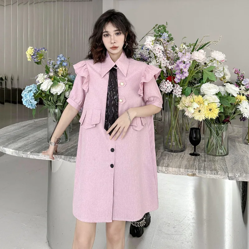 

Puff Short Sleeve Splice Vintage Elegant Loose Straight Mini Dress 2023 Summer Women Pretty Style Sweet Casual Female 9126