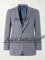 Business Navy Blue High Qublity Men Suits Slim Fit Peak Lapel Groom Prom Tuxedos 2 Pcs Sets Office Work Male Blazers Ropa Hombre 1