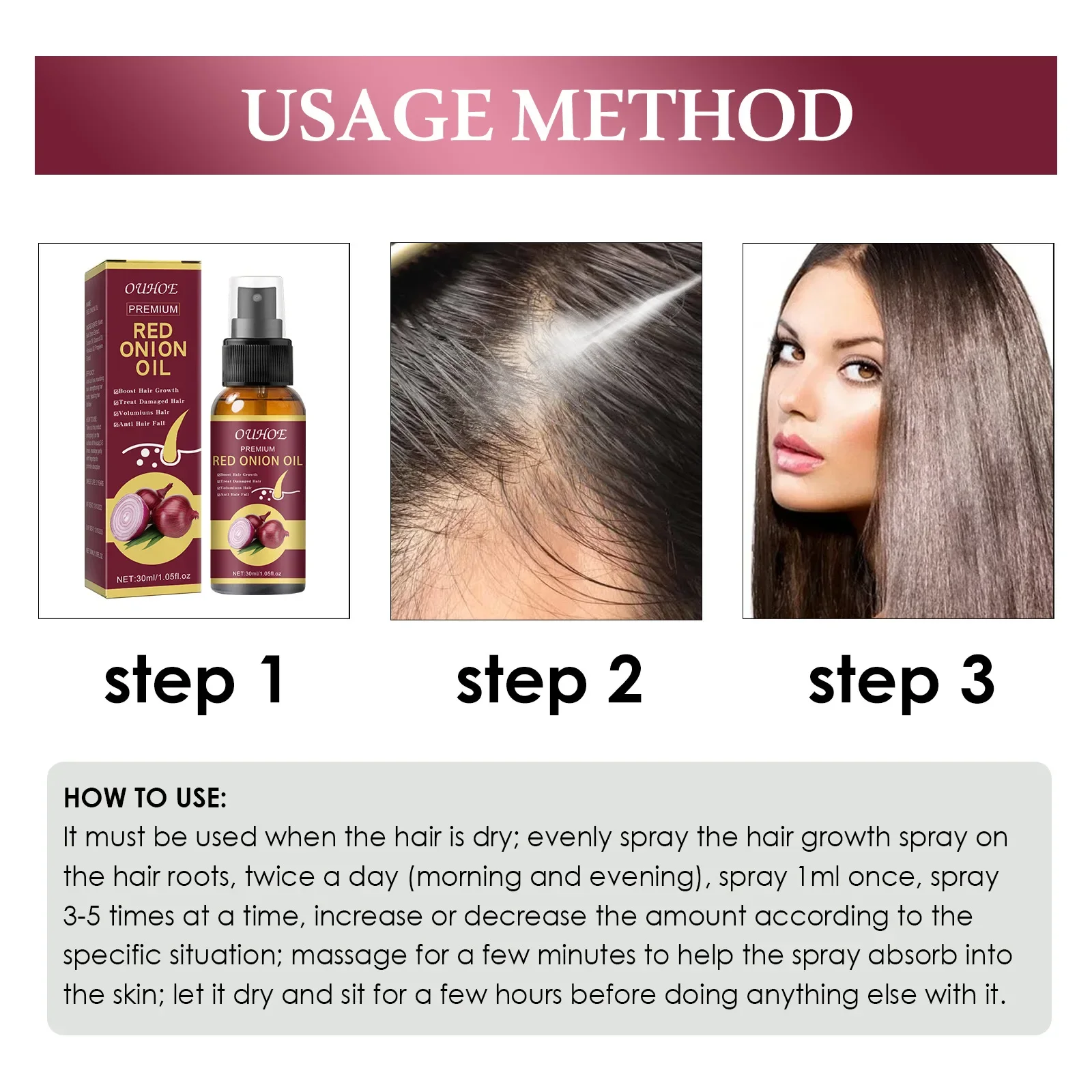 Description Picture 4 of item3pcs Onion Black Seed Hair Oil Spray for Natural Hair Care&Growth Prevent Hair Loss Biotin Fast Hair Growth Shampoo Men&Women