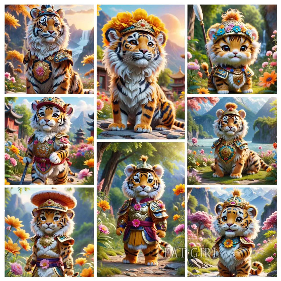 

Алмазная 5D картина «сделай сам» с мультяшными животными «маленький тигр», полное Алмазная вышивка из смолы, вышивка крестиком, цветочный ландшафт, домашний декор