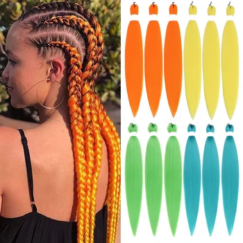 1/3/6 Pcs Braiding Hair Extension PreStretched Soft Yaki Synthetic Crochet Braid Hot Water Setting Green Pink Orange Yellow Hair 1