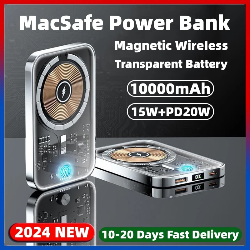 

Прозрачный Внешний аккумулятор Macsafe, магнитный беспроводной внешний аккумулятор для Apple iPhone Samsung Xiaomi, быстрое зарядное устройство, внешний резервный аккумулятор